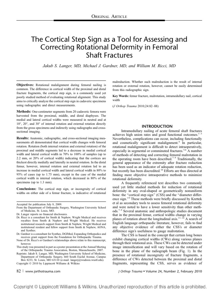 The Cortical Step Sign As A Tool For Assessing and Correcting ...