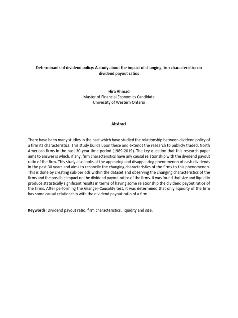 Determinants of Dividend Policy a Study About the Impact of Changing ...