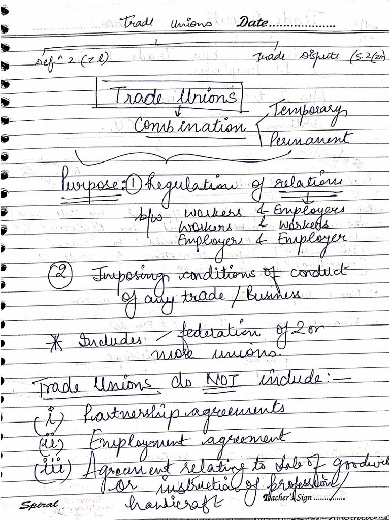 Trade Union Notes Labour Law | PDF