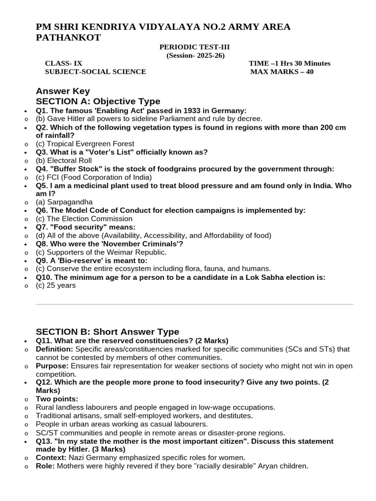 9 TH SST Pt-3 Marking Scheme | PDF | Nazism | Nazi Germany