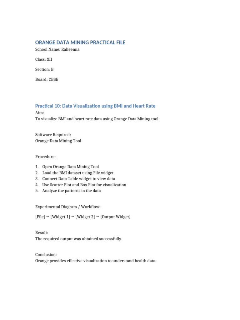 CBSE Orange Data Mining Practical Class 12 | PDF | Statistical ...
