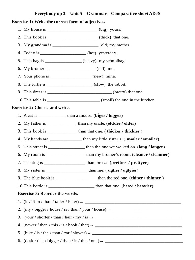 Ws Grammar Unit 5 Short Adjs | PDF | Chess | Chess Theory