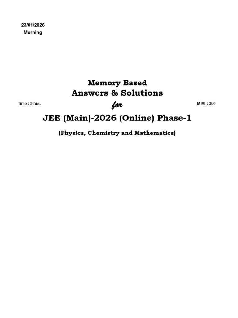 Answers&Solutions JEE (Main) - 2026 Ph-1 (23!01!2026) Morning | PDF ...