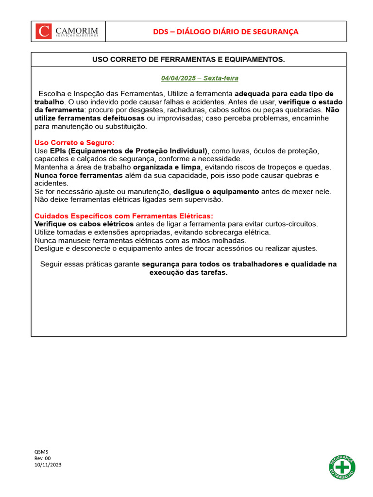 04 - Uso Correto de Ferramentas e Equipamentos | PDF