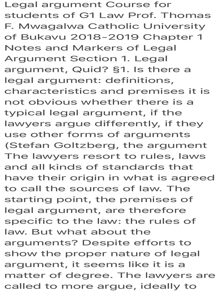 Legal Argument Course For Students of G1 Law Prof. Thomas F. Mwagalwa ...