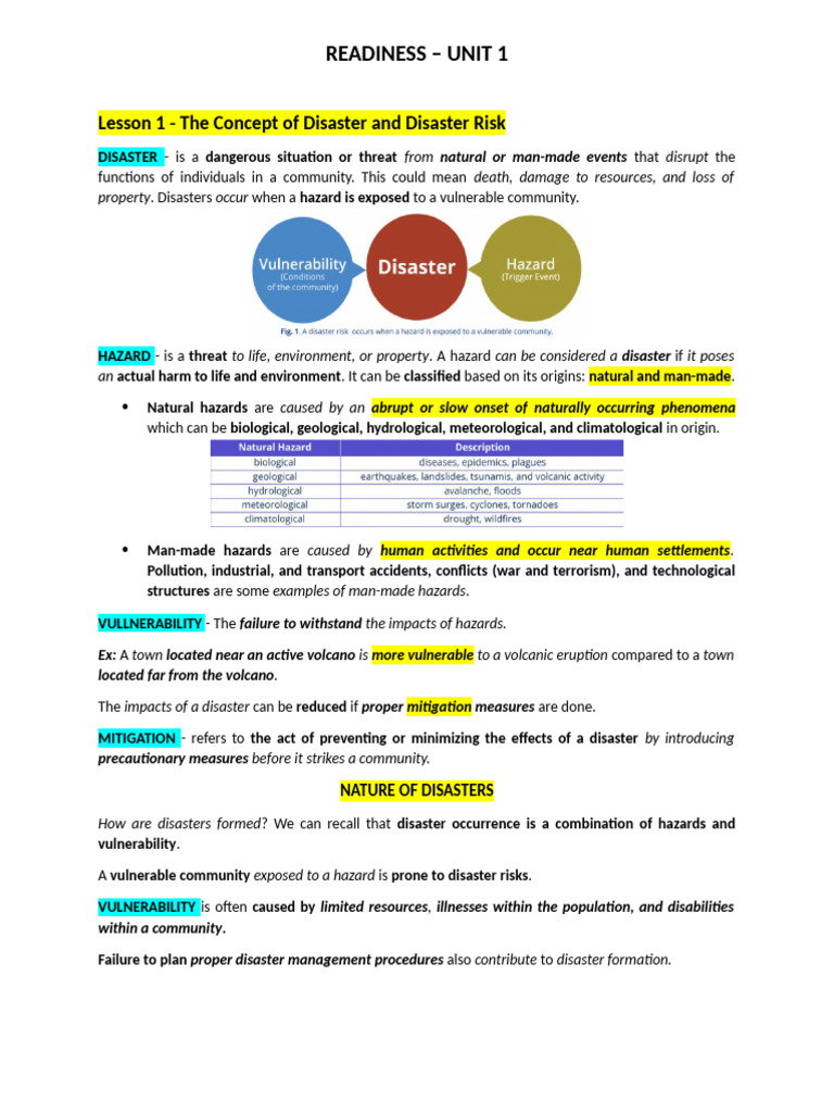 DRR - Unit 1 (Lesson 1-2) | PDF | Natural Disasters | Hazards