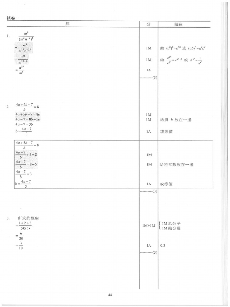 2015-DSE-MATH-Marking Scheme (Chi) | PDF