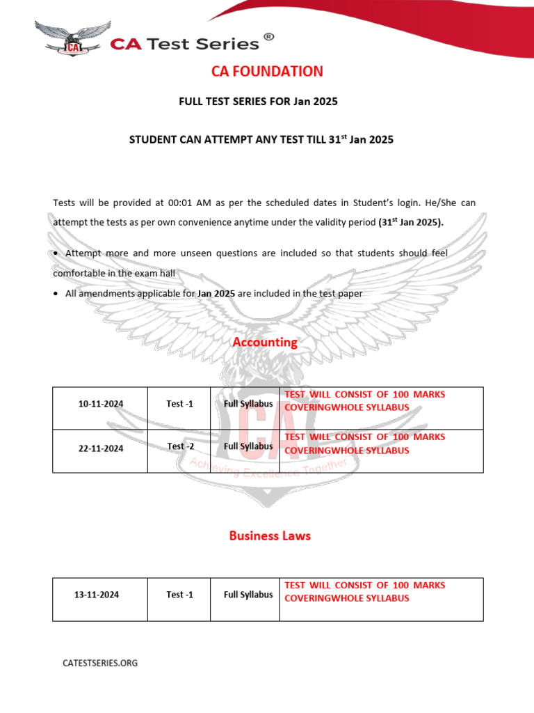 CA Foundation Full Syllabus Test Series Starts 10th Nov Jan 2025 ...