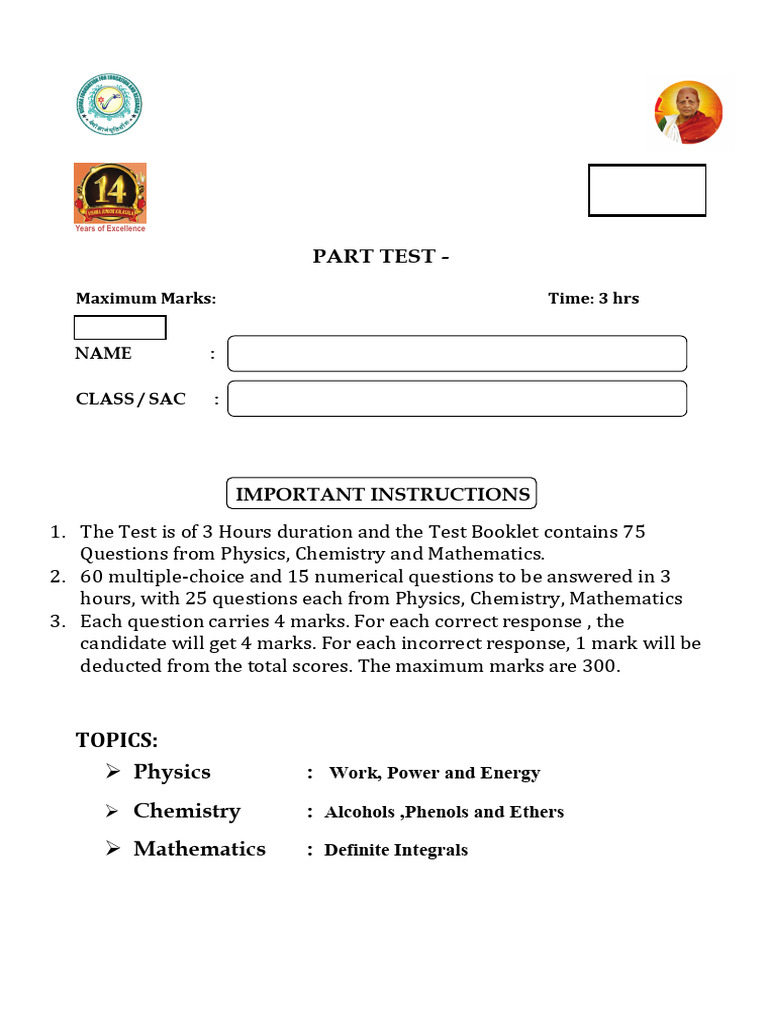 Sac - Jee Mains Part Test - 9 & Key 26-11-25 | PDF | Force | Mass