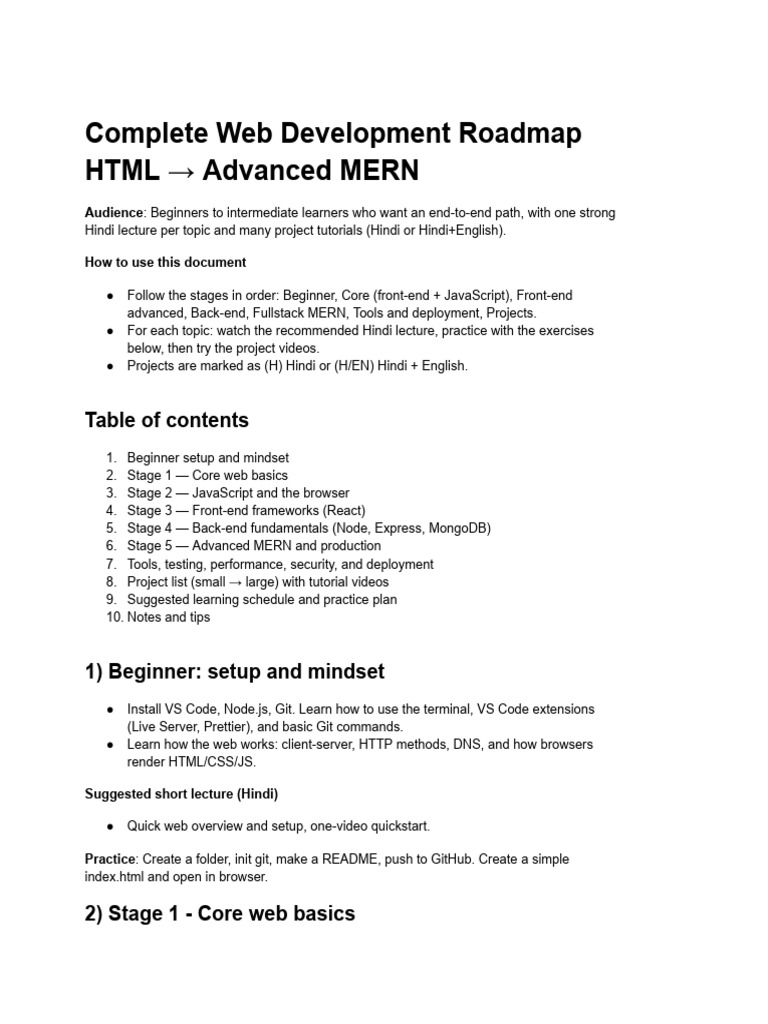 Complete Web Development Roadmap HTML Advanced MERN | PDF | Java Script ...