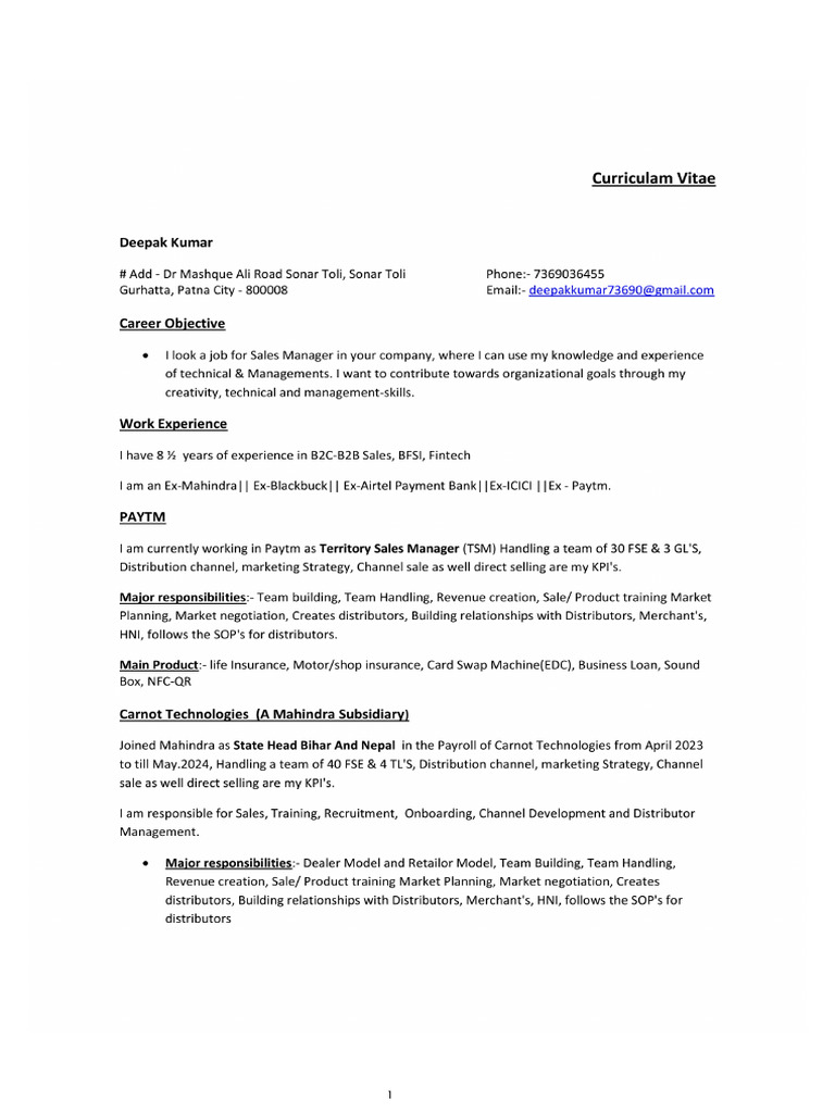 Deepak Kumar Resume | PDF