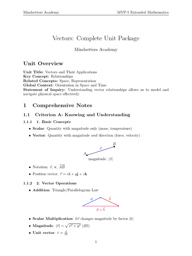Vectors Complete Unit Package | PDF | Euclidean Vector | Multiplication
