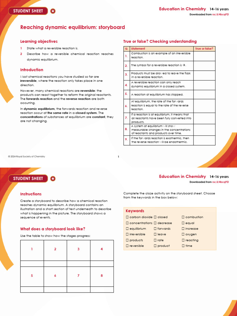 Reaching Dynamic Equilibrium: Storyboard: Learning Objectives True or ...