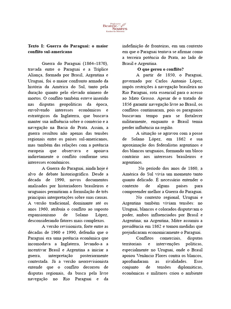Texto I - Guerra Do Paraguai - o Maior Conflito Sul-Americano | PDF ...
