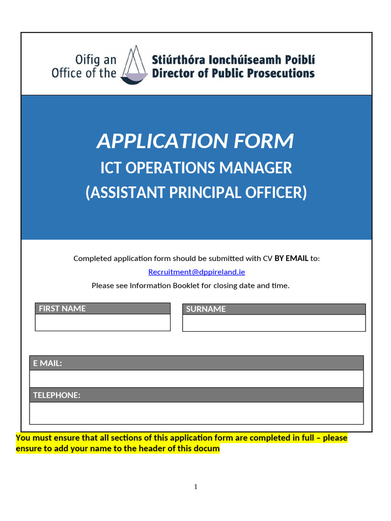ICT Operations Manager AP Application Form | PDF