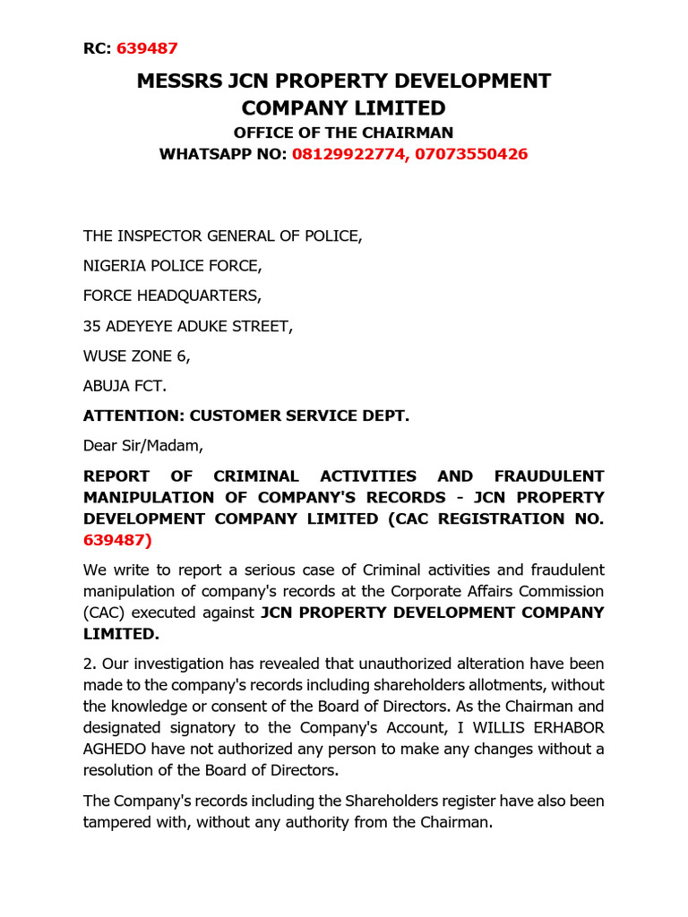 Messrs JCN Properties | PDF | Board Of Directors | Justice
