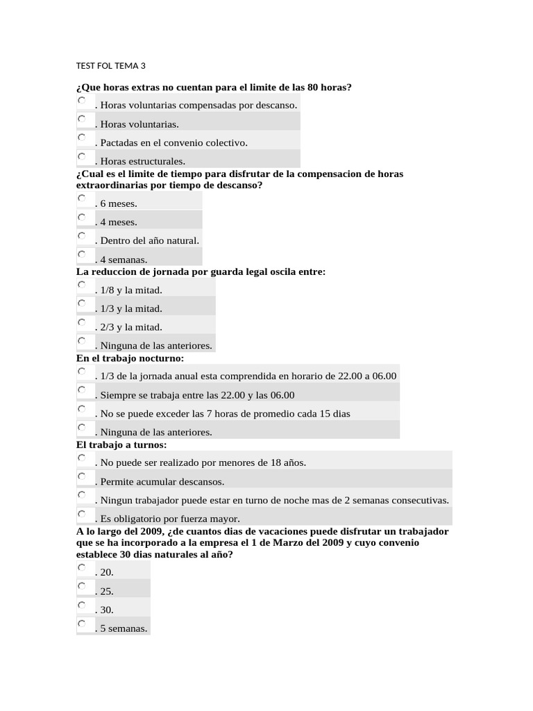 Test Fol Tema 3 | PDF | Relaciones laborales | Labor