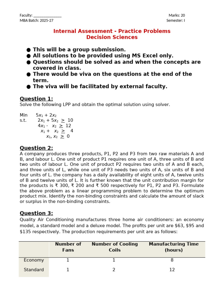 Internal Assignment - Decision Science | PDF | Mathematical ...