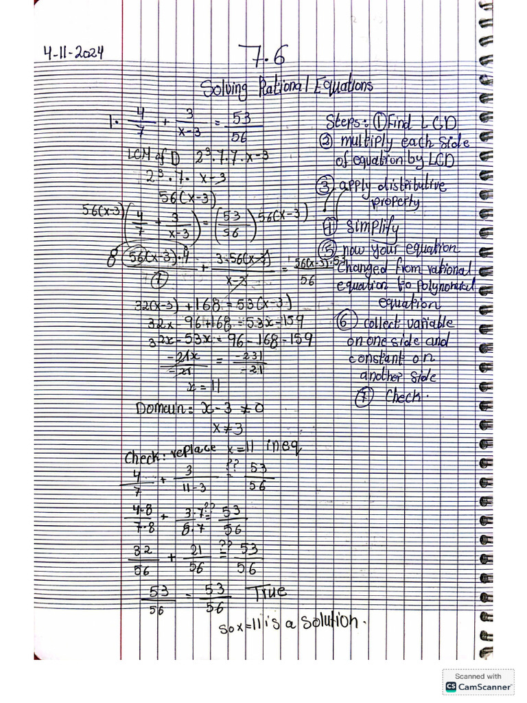 7.6 Solving Rational Equations | PDF