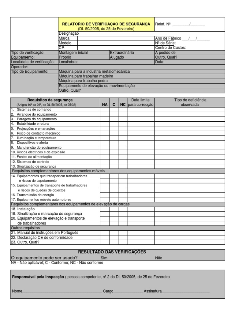 Verificação de Segurança DL 50/2005 | PDF
