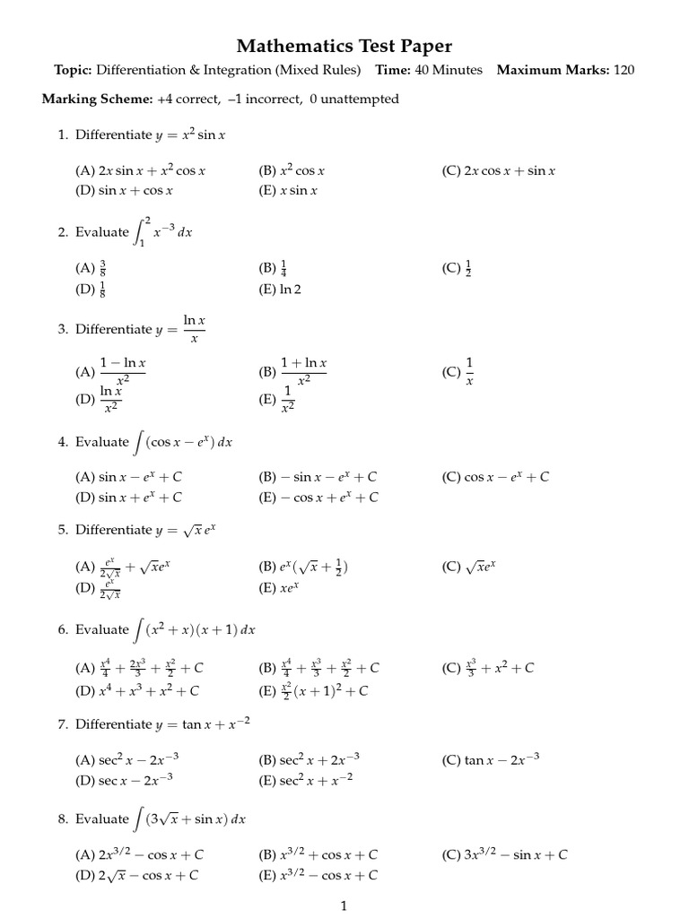 Mixed Calculus Test 40min Full 30q 2row Newline Fixed | PDF | Chess ...