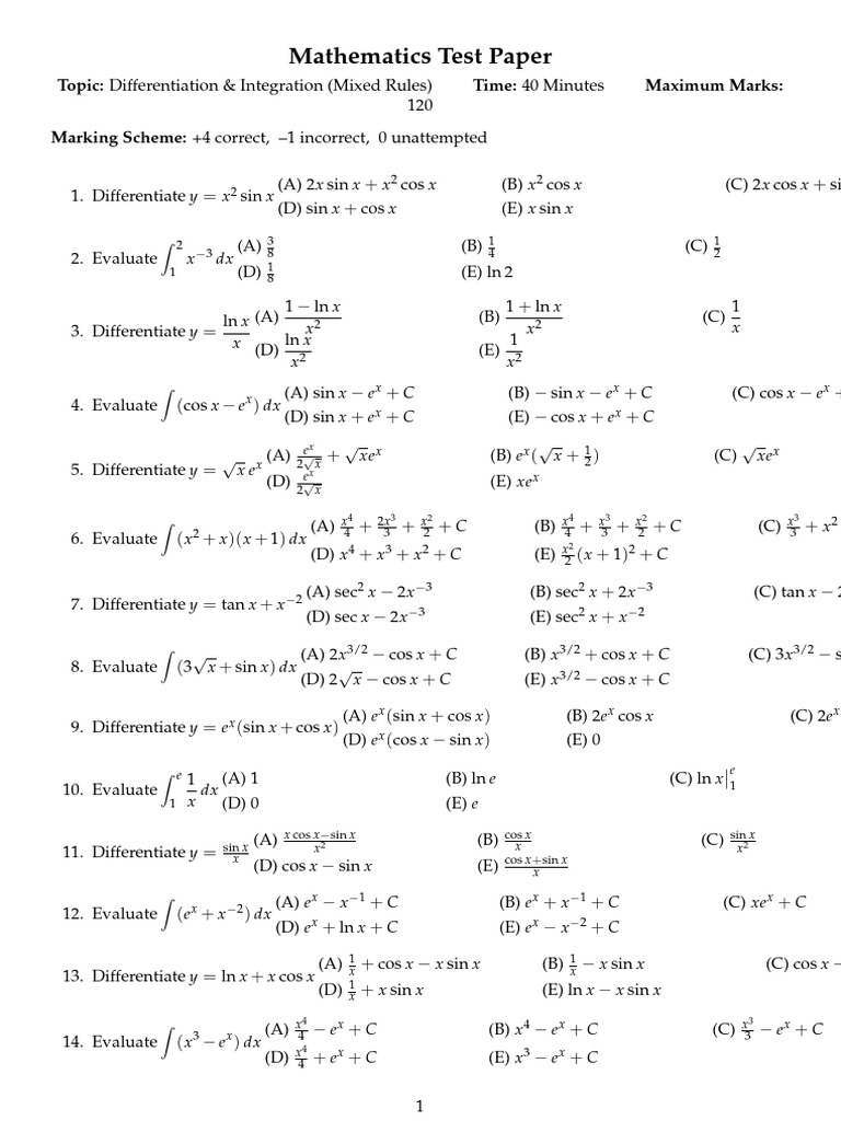 Mixed Calculus Test 40min Full 30q 2row Newline | PDF | Chess Theory ...
