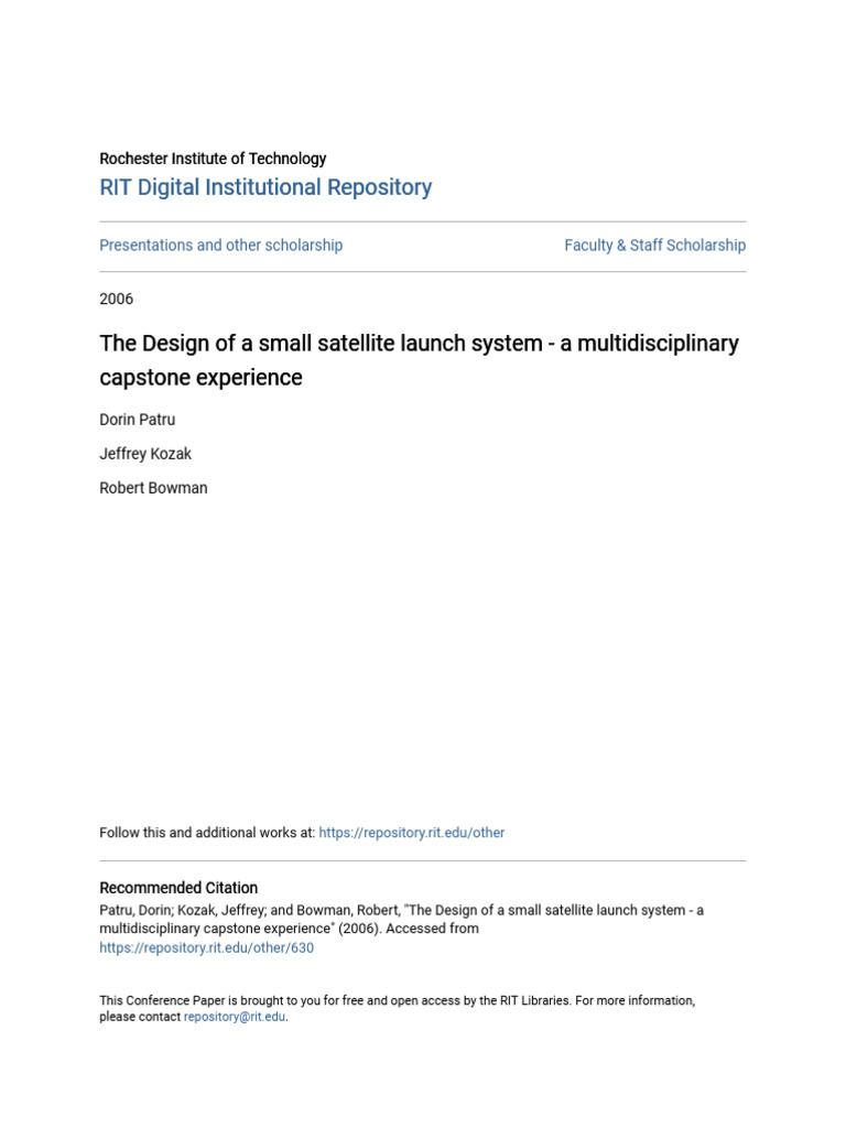 The Design of A Small Satellite Launch System - A Multidisciplina | PDF ...
