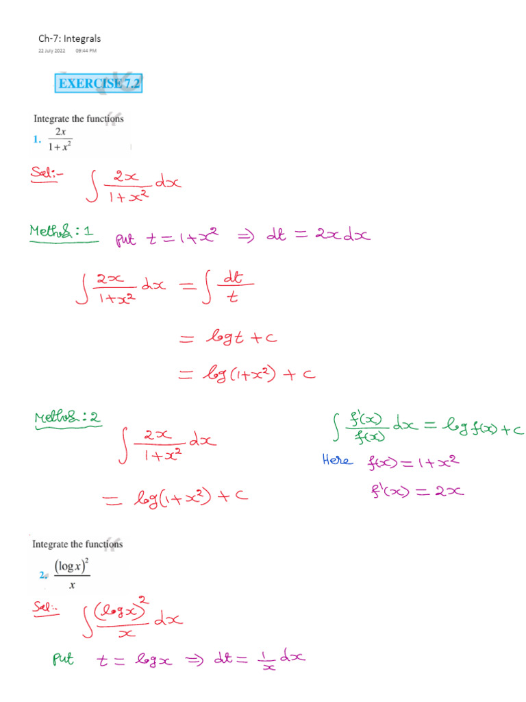 Ch 7_Ex7.2 Integrals | PDF