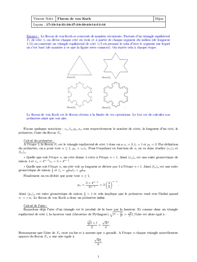 Flocon Von Koch PDF Triangle Géométrie euclidienne — free download