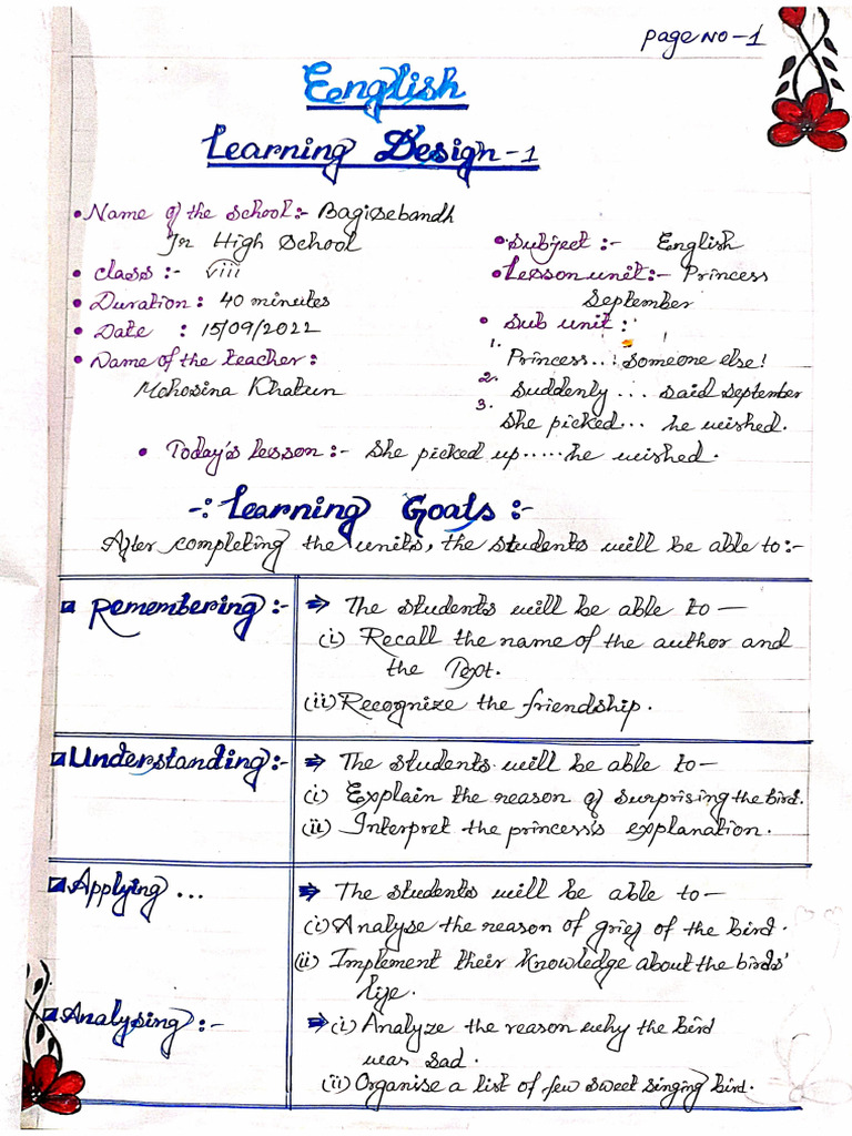 Sample Lrarning Design | PDF