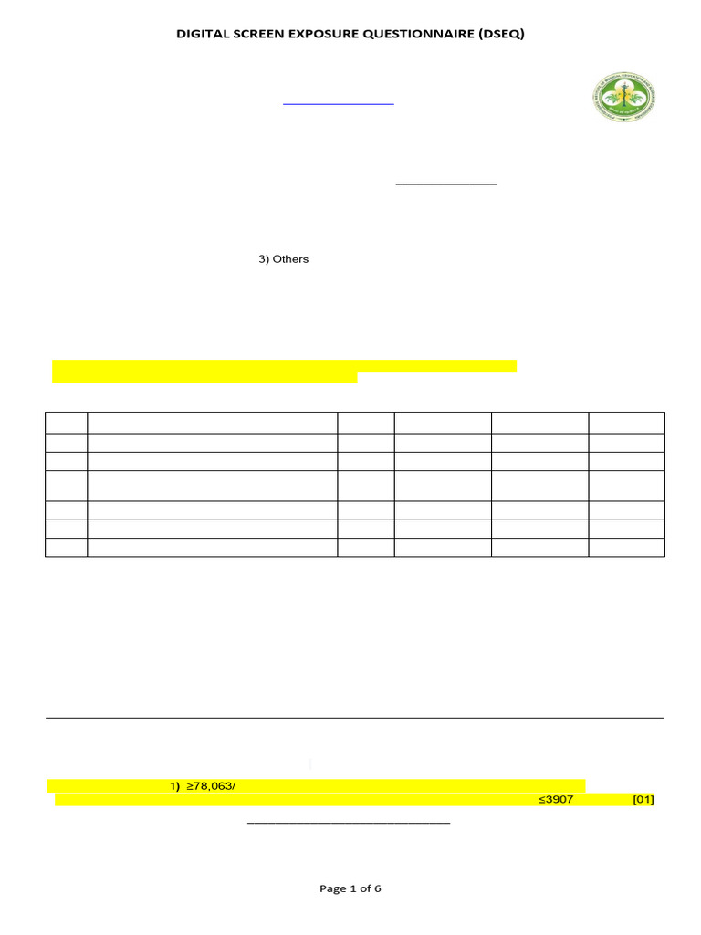 The Attached Questionnaire PDF of (DSEQ) | PDF
