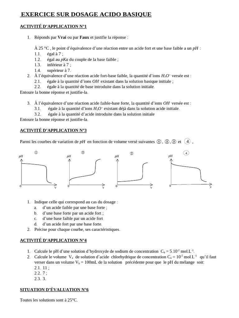 Exercice Sur Dosage Acido Basique | PDF | Ph | Acide