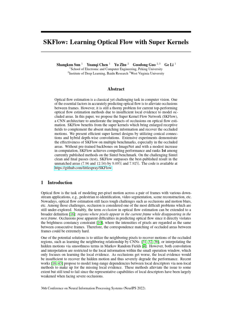SKFlow: Learning Optical Flow With Super Kernels | PDF | Computing ...