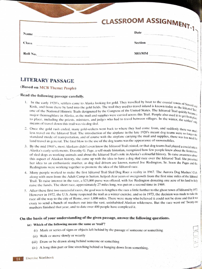 Comprehension Solving Assignment Class 10 | PDF