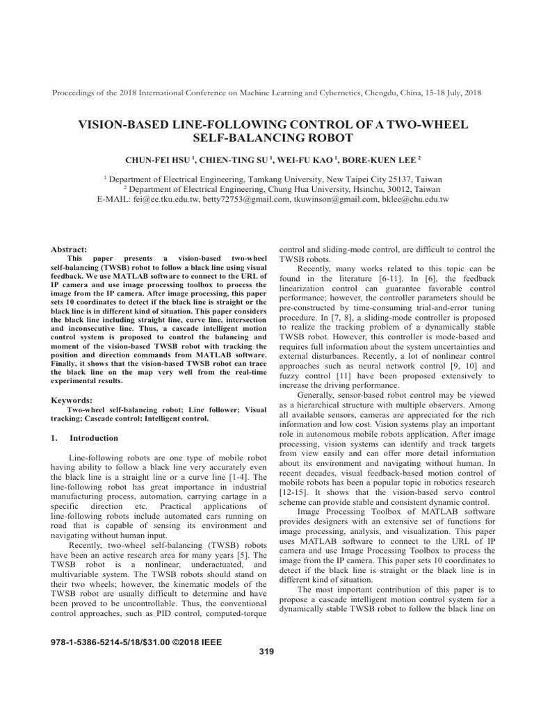 Vision-Based Line-Following Control of A Two-Wheel Self-Balancing Robot ...