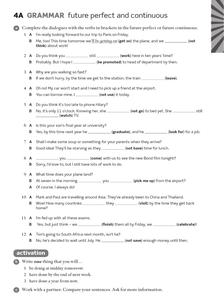 4A Gr Future Perfect and Cont | PDF | Syntax | Linguistics