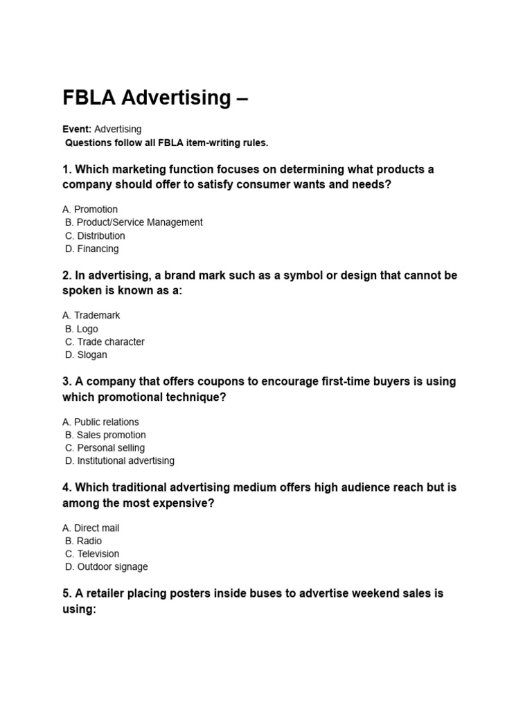 Fbla Advertising Practice | PDF | Advertising | Marketing