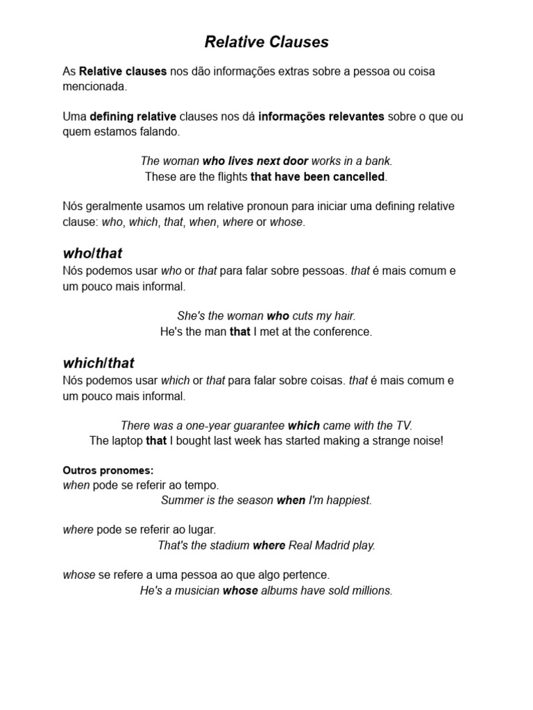 Relative Clauses - Grammar | PDF