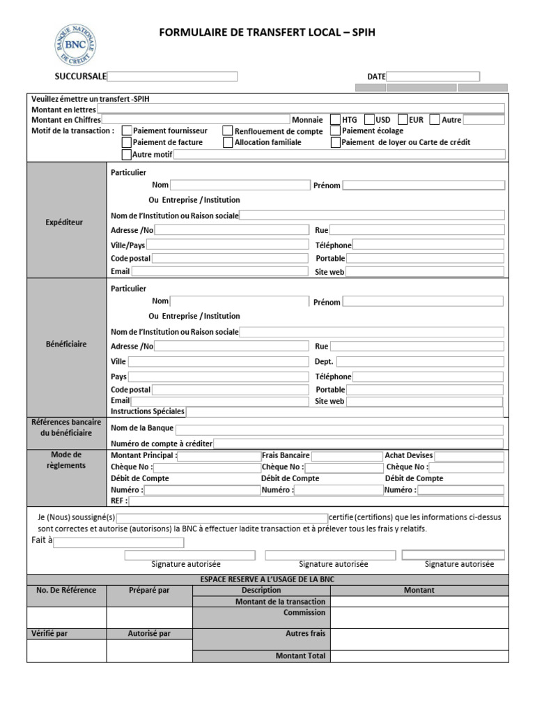 Formulaire de Transfert Local Cli Gourdes | PDF | Banques | Chèque