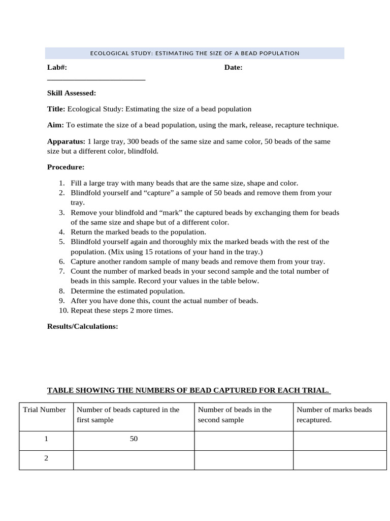 Ecology Lab Handout | PDF