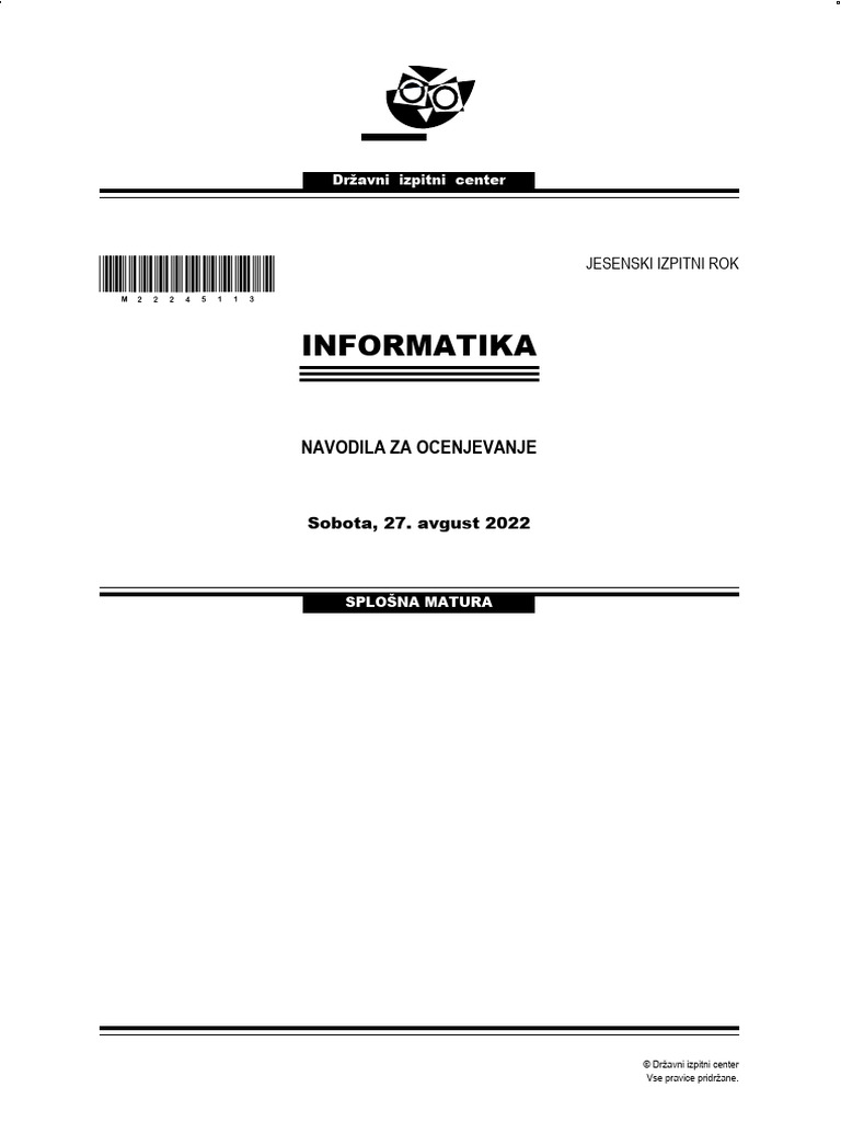 Informatika: Navodila Za Ocenjevanje | PDF