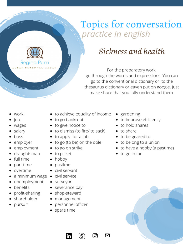 Topics For Conversation Work and Leisure | PDF