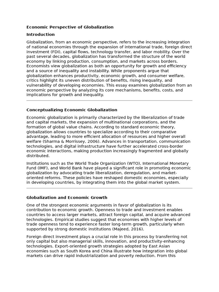 Economic Perspective of Globalization | PDF | Globalization | Free Trade
