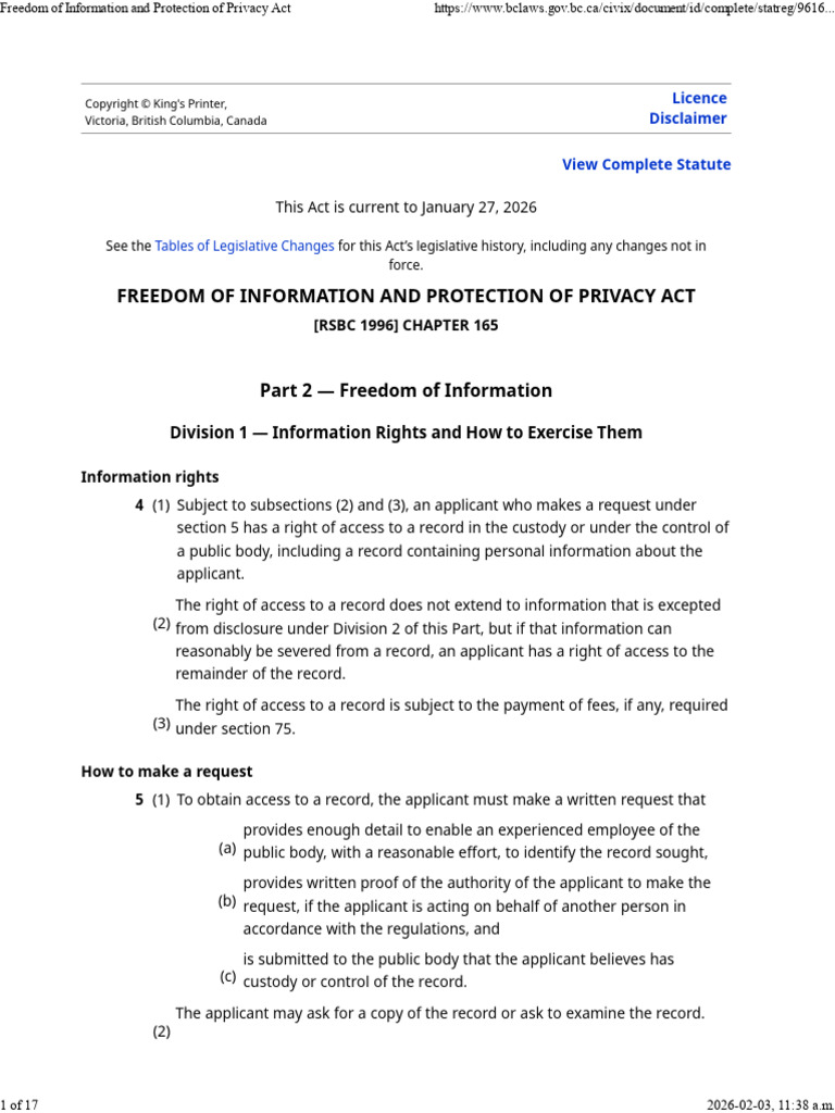 Freedom of Information and Protection of Privacy Act | PDF | Freedom Of ...