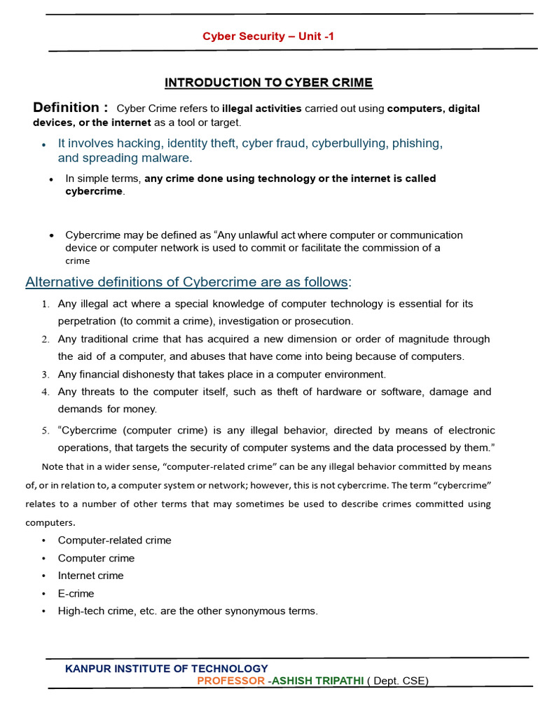 Cyber Security Unit 1 | PDF | Cybercrime | Phishing
