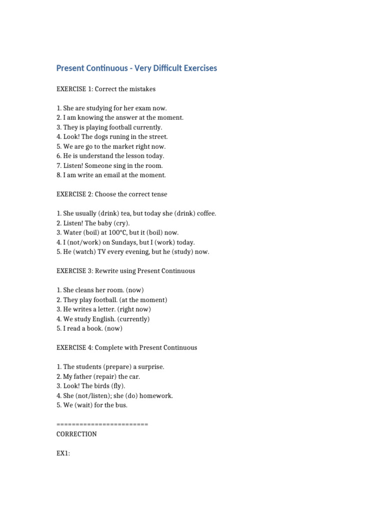 Present Continuous Exercises | PDF