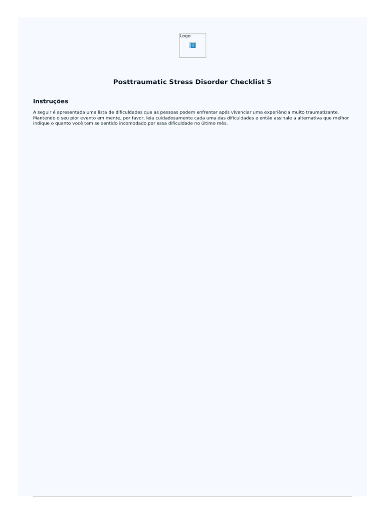 Posttraumatic Stress Disorder Checklist 5 | PDF | Experiência | Pensamento