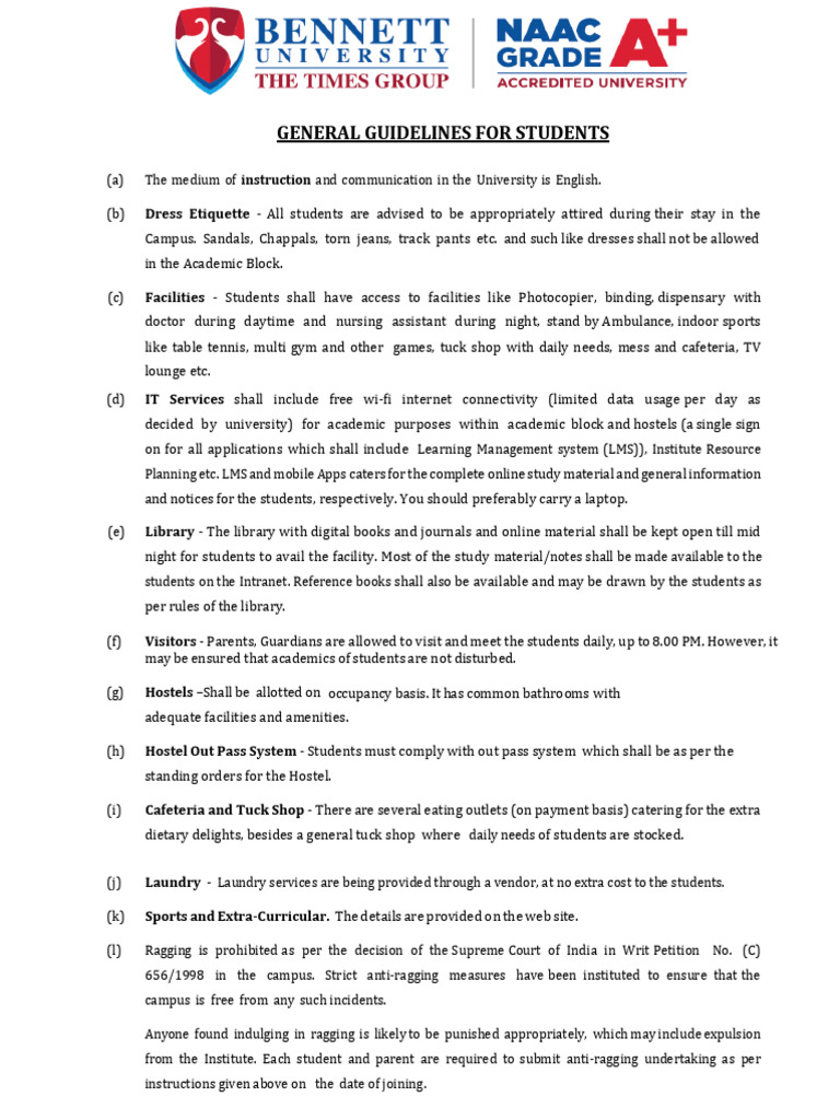Annexure 5 (General Guidelines For Students) | PDF | Justice | Crime ...