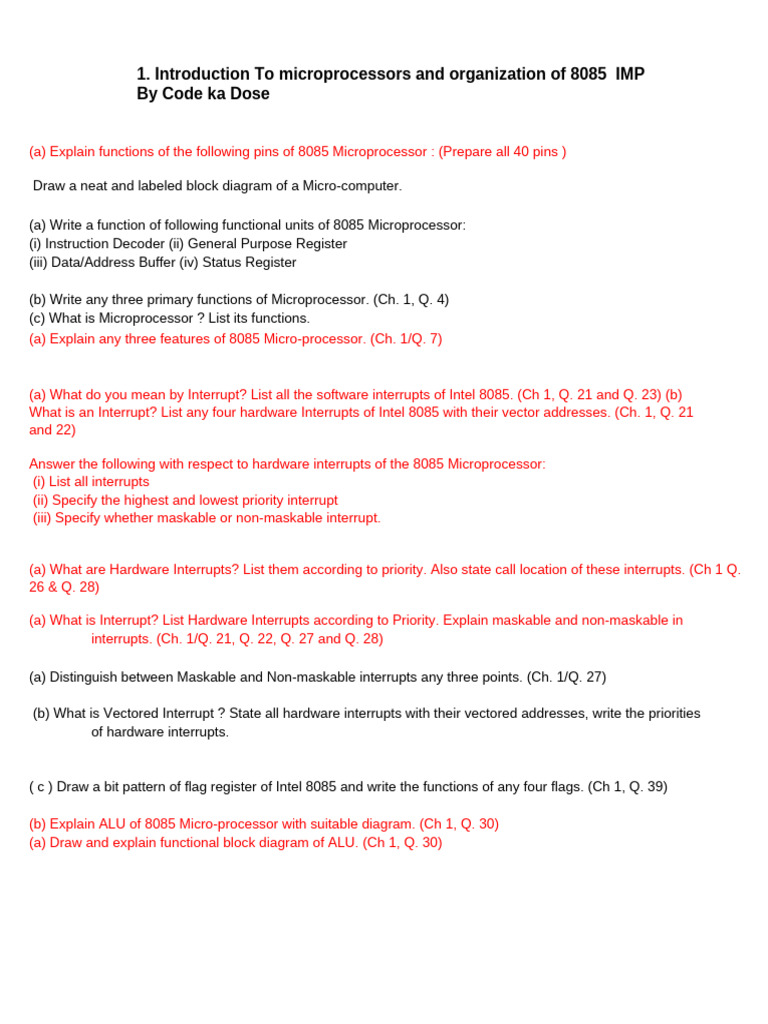 1. Introduction to Microprocessors and Organization of 8085 Imp | PDF