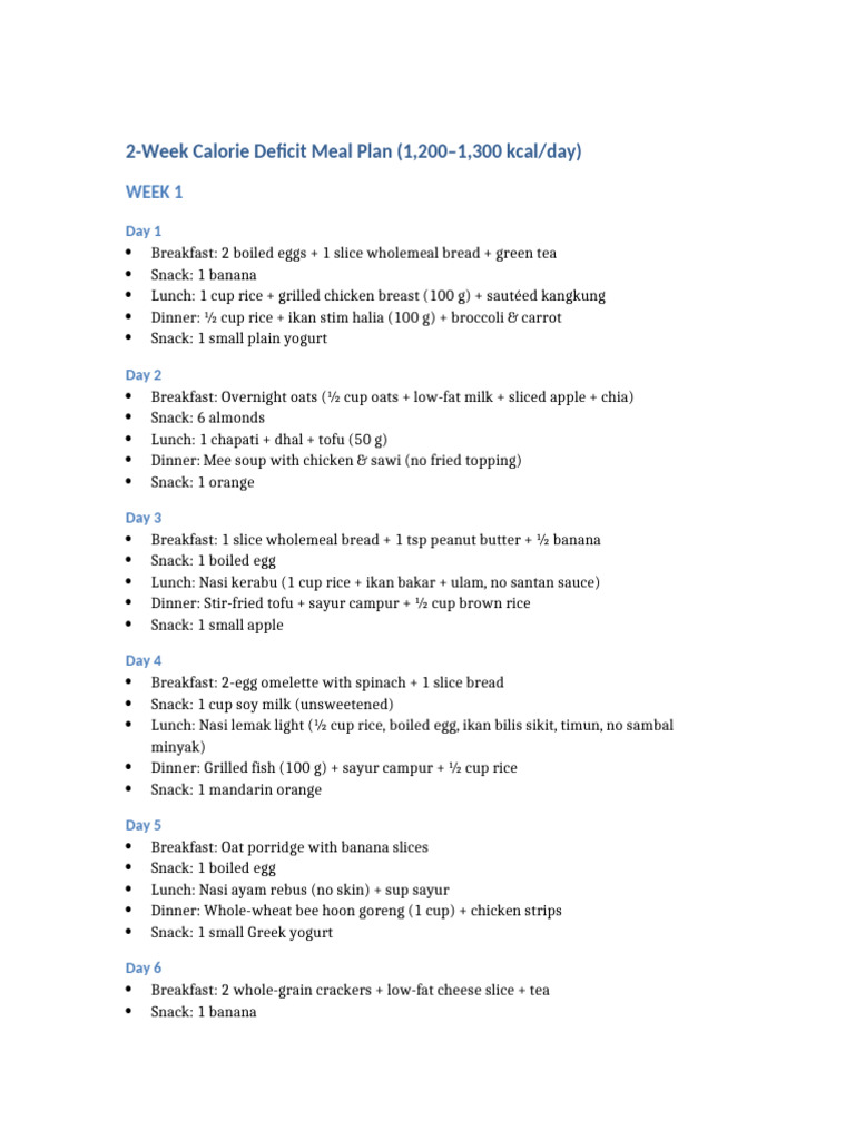2 Week Calorie Deficit Meal Plan | PDF | Lunch | Asian Cuisine